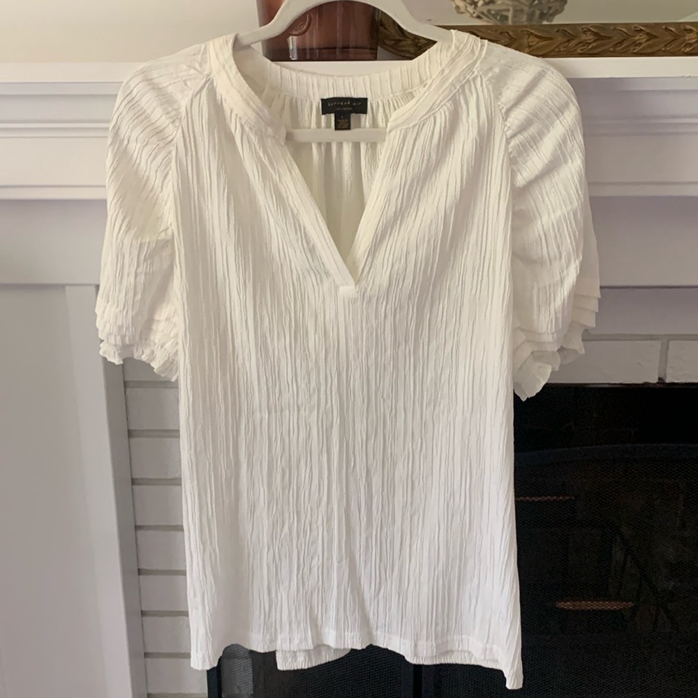 Anthropologie Current Air Raffia Plisse Short Sleeve Blouse